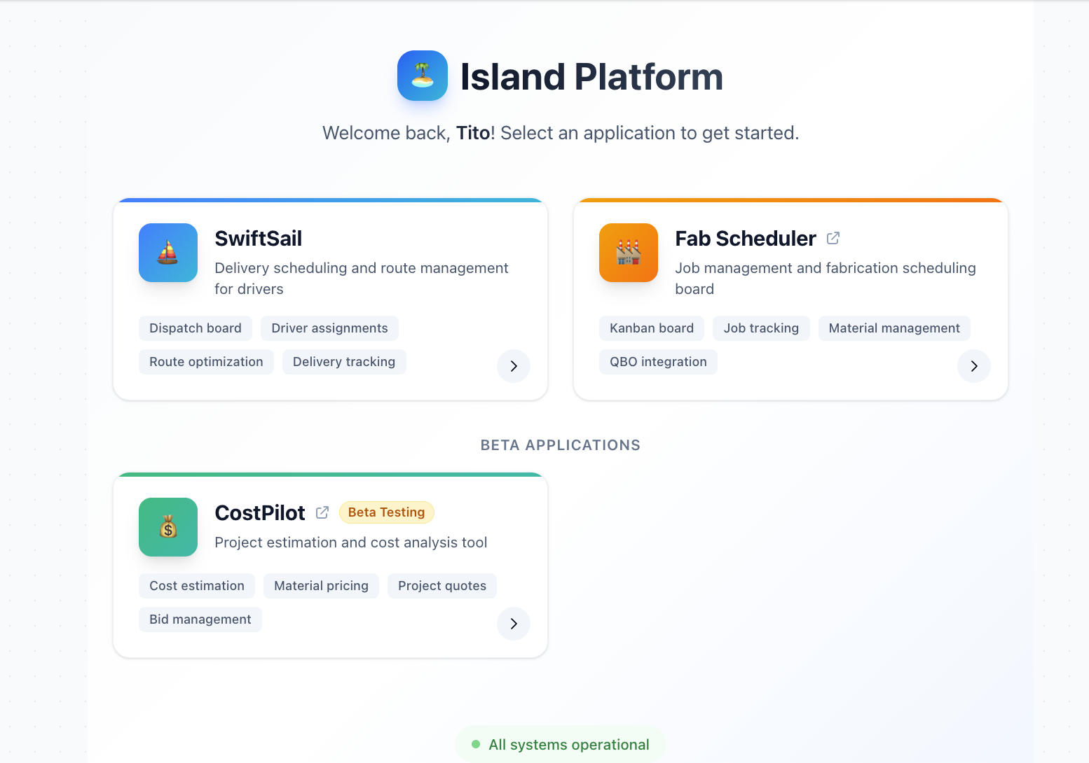 Island Platform unified login portal